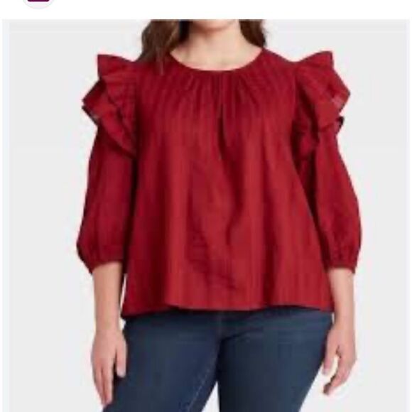 Universal Thread Double Ruffle Puff 3/4 Puff Sleeve New With Tags Size S - Picture 8 of 8